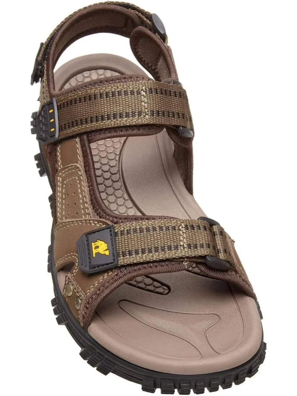 Men's Khaki And Green Comfort Leather Athletic Arch Support Hiking Sandal Shoes